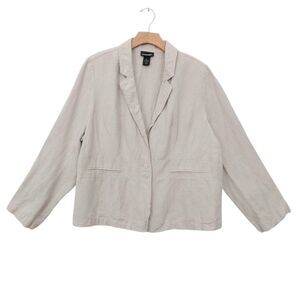 Lane Bryant Linen Blend Jacket Blazer Womens 20 Beige Two Button Work Casual